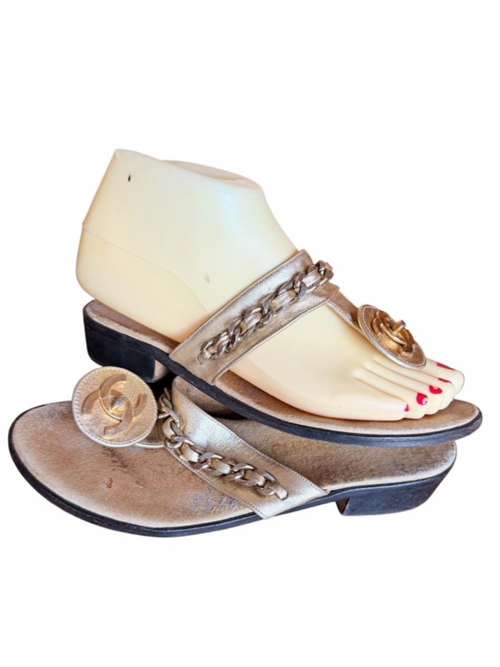 CHANEL Sandals Coco Mark Turn lock Chain Sandals size 6 - Picture 13 of 14